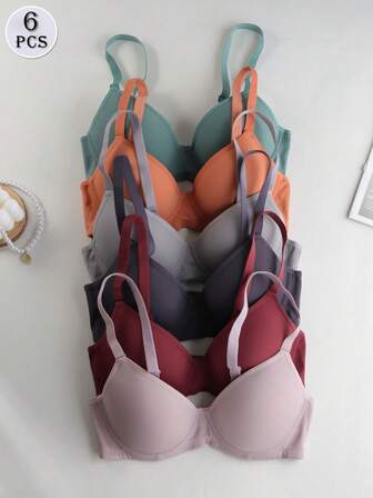 6 件女士复古风格无衬垫钢圈文胸，舒适柔软