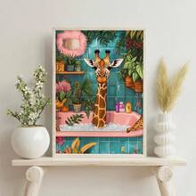 1pc, Canvas Wall Art, Framed Wall Decor, Giraffe Bathroom Print, Wildlife Toilet Wall Art, Colorful Giraffe Bathroom Art, Minimalist Wall Decor, Bathroom Decor, Modern Art, Contemporary Home Decor, Living Room Wall Art, Art, Room Decor, Dorm Decor, Bedroom Decor, Bathroom Decor, Home Decor, Office Decor, Vintage Poster, Dining Room Decor, Aesthetic Art, Gift For Friends, Housewarming Gift, Party Decor