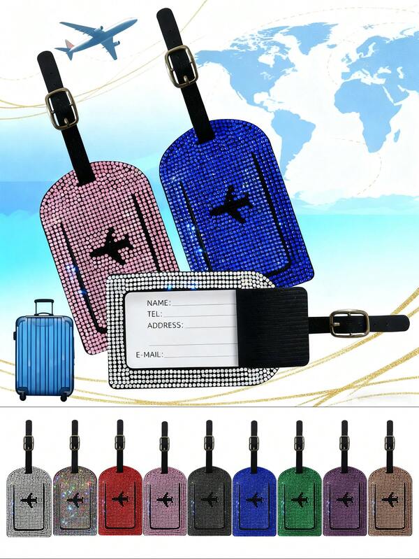 Diamond-Encrusted Multi-Color Creative Luggage Luggage Tag, Travel Passport Luggage Tag, Airplane Boarding Pass PU Leather Passport Holder Bag,Perfect Travel Accessories