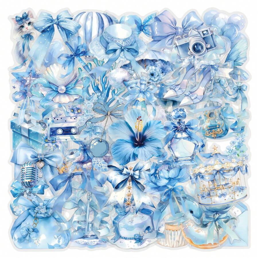 62 piezas de pegatinas azul-transparentes para scrapbooking, diarios, portátiles, parachoques, monopatines, botellas de agua, computadoras, teléfonos, dibujos animados, cascos de , automóviles y calcomanías - Multicolor - Ver 1
