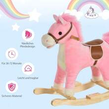 HOMCOM Rocking Horse Pink Plush Rocking Animal With Animal Sounds For Children 36-72 Months 65x32.5x61 Cm Toy