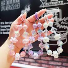 New Hand-Painted Bead Mobile Phone Chain Live Broadcast Of The Same Handmade Beaded Keychain Women's Bag Accessories Water Cup Pendant Wholesale - Hạt cườm vẽ tay hình viên đường - cà phê - Xem 3