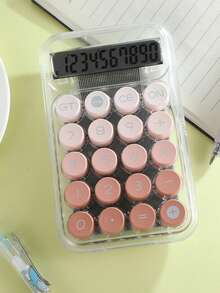 1pc Transparent Gradient Mechanical Keypad Calculator With Cartoon Pattern, 10 Digits Large Display Electronic Calculator For Office, School, Bank Use,School Supplies,Back To School