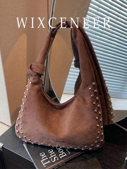 حقيبة كتف ذات سعة كبيرة من الجلد المدبوغ بطراز قديم، حقيبة تسوق جديدة للعمل والمدرسة