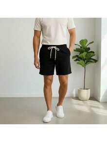 Men's Linen Shorts, Modern And Minimalist Style, Lightweight And Comfortable Fabric - 黑色 - 查看 6