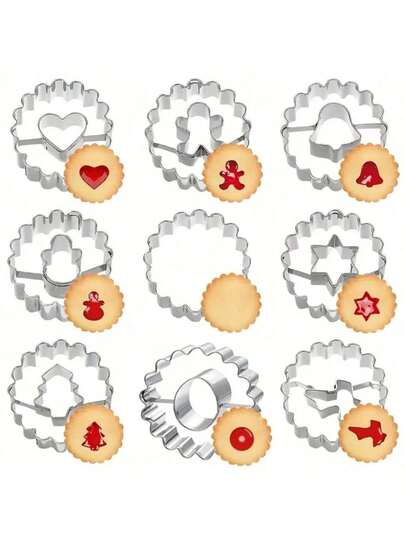 2/9pcs Mini Christmas Cookie Cutter Set, Stainless Steel Hollow Cookie Cutters, Christmas Tree, Gingerbread Man, Snowman, Reindeer - Christmas Winter Holiday Baking Christmas Christmas Decorations Christmas Pajamas Christmas Gifts Christmas Decor