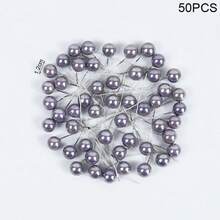 50 piezas de bayas miniatura con brillo, frutas falsas de plástico con perlas pequeñas, estambres de flores para decorar cajas de regalo, coronas navideñas y talla grande