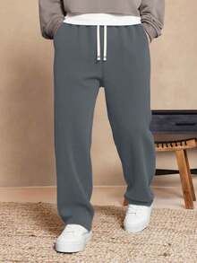 Pantalones de felpa para hombres, pierna recta, bolsillos laterales en sesgo, estilo casual y versátil adecuado para el uso diario, otoño/invierno - Gris - Ver 3