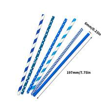 100 قطعة/عبوة قش ورقي مسطح ملون قابل للتخلص منه بألوان متنوعة - 6*197 ملم، مناسب للعصائر والحلويات