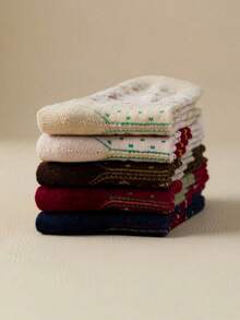 5 双女士圣诞驯鹿图案百搭中筒袜，秋冬款 - 彩色 - 查看 4