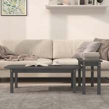 vidaXL 2-Teiliges Couchtisch-Set, Grau, Massivholz Kiefer - Grey - View 3