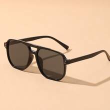 Retro Large Frame Square Sunglasses, Unisex Personalized Rivet Double Bridge Driving Cycling Glasses, Solid Color Vintage Style, Suitable For All Seasons