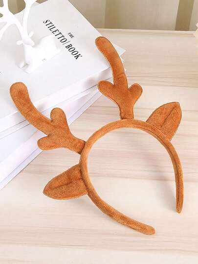 1 pieza Diadema decorativa navideña con cuernos de reno de peluche adorables, accesorios para el cabello para fiestas, carnavales, cosplay, renos, disfraces de festivales
