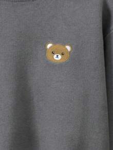 Young Boy Colorblock Round Neck Long Sleeve Cartoon Bear Casual Sweater, Autumn/Winter