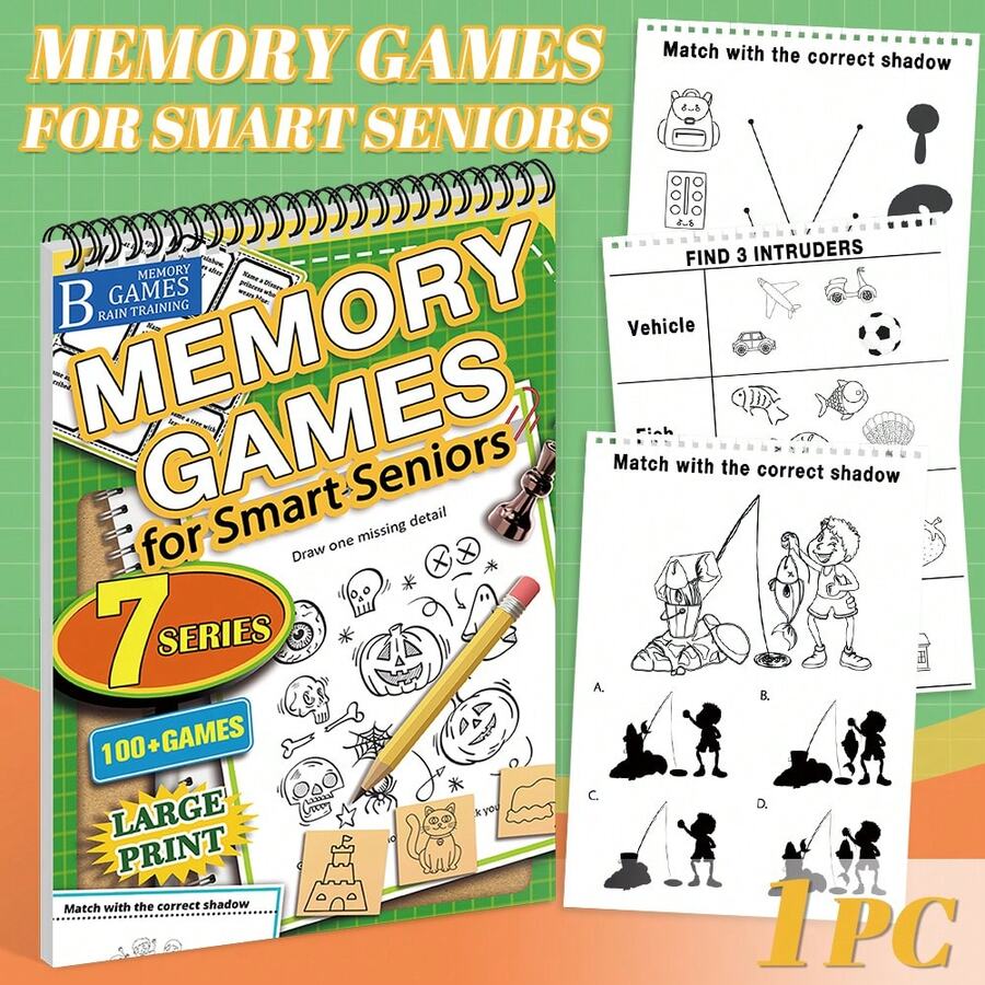 7 Series Memory Games - 100+ Brain-Boosting Puzzles To Enhance Memory, Logic, Attention, And Creativity | Thick Paper, 34 Pages Ideal For Adults, Teens, And Kids | Perfect Gift For Christmas, Halloween, Thanksgiving, Birthdays | Includes Maze, Spot The Difference, Match Shadows, & More!