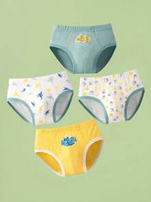 8条装卡通恐龙印花男童三角裤，时尚多色男童纯棉内裤，图案包括恐龙、宇航员、刺猬、热气球，颜色：白色、黄色、灰色