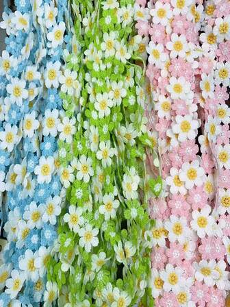 3厘米涤纶提花刺绣双色六瓣花饰，适用于服装、帽子、裙子、头饰、窗帘、DIY工艺项目