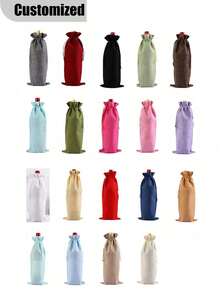 Customized Linen-Like Wine Bottle Bag, Personalized With Your Photo , Festive Drawstring Bag Suitable For Reuse, For Valentines, Wedding, Birthday, Holiday Party, Housewarming, Storage, Wine Bottle Home Gift Bags, Best For Christmas, Perfect For Thanksgiving - Multicolor - View 8