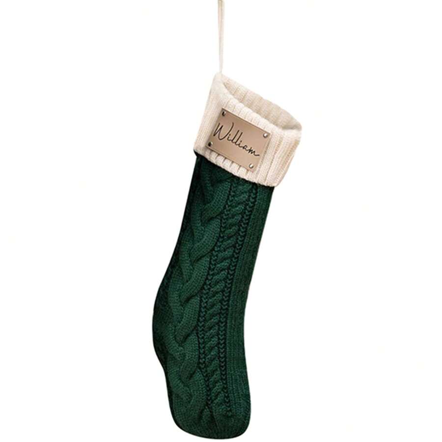 Christmas Cable Knit Stockings Contrast Color Large Size Personalized Stocking Hanging Decoration For Family Holiday Tree - Dark Green - View 1