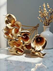 4 piezas de flores artificiales de lirio de cala dorado lujoso, ambiente elegante de brillo dorado para el hogar, oficina, boda, hoteles y talla grande, decoración para sala de estar, dormitorio, oficina y fotografía de bodas