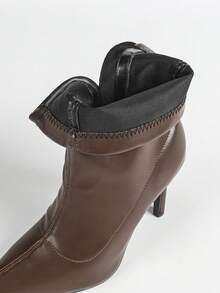 女士时尚性感百搭棕色尖头侧拉链细高跟踝靴，舒适百搭，适合派对、户外活动和日常穿着，10厘米高跟，秋冬季，酒红色鞋跟 - 棕色 - 查看 9