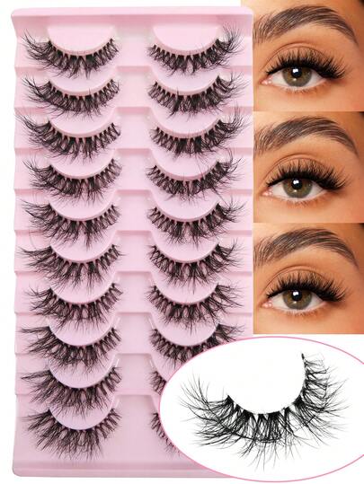 10 Pairs Full Strip Natural Soft Fluffy Eyelash Super Fluffy Realistic Manga Eyelash Extension Makeup Cross Wispy Dramatic Messy Faux Mink Lashes Strip Lashes, Lashes, Eyelashes,Fake Lashes