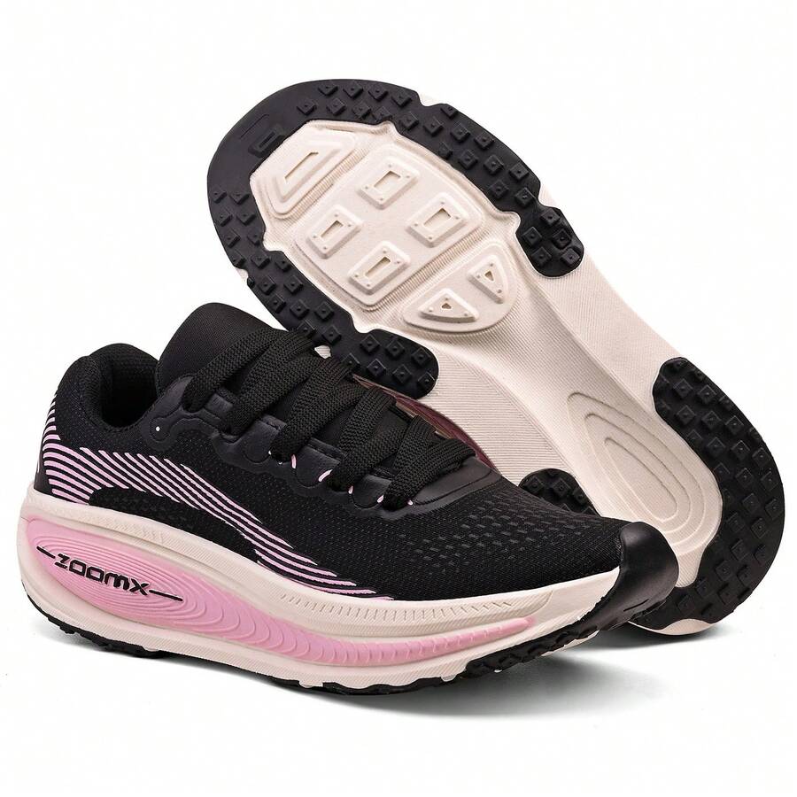 Women's Adult Soft And Comfortable Sneakers For Gym, Walking, Running, Everyday Use - 黑色和粉紅色 - 查看 1