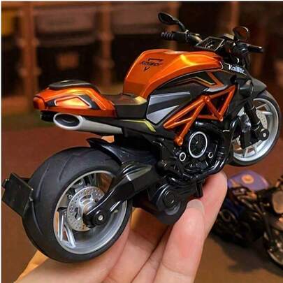 Motocicleta de juguete de aleación fundida a presión, motocicleta con retroceso con sonidos y luces 1:12 de fricción, juguetes de coches y motocicletas para niños, como regalo de cumpleaños, Navidad, Halloween