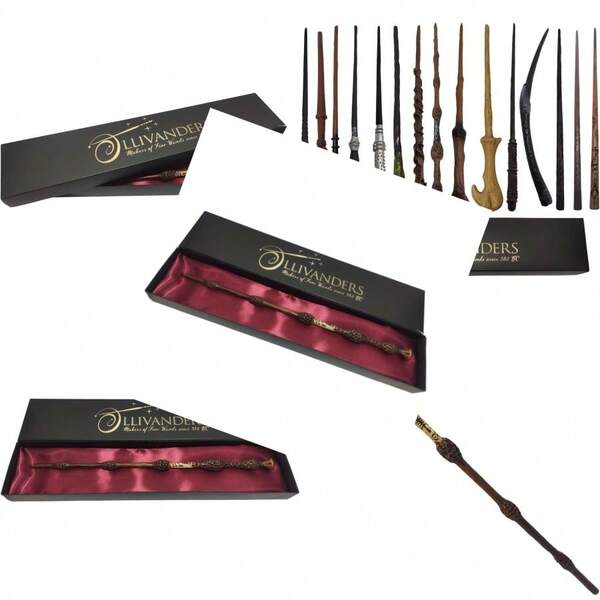 FANTASY UNIVERSE Varita Magica para Magos Harry Nucleo Metálico Sólido Modelos a Escoger Sauco con Caja Hermione Resina Bellatrix Sauco