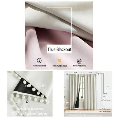 Natural Blackout Curtains Bedroom Living Room 84inch Long IovryBeige Pom Pom Curtain Panels Thermal Insulated Curtains Nursery Room Rod Pocket 52x 2pcs