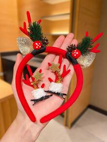 3pcs/Set Cute Christmas Hair Clips & Headbands For Women, Includes Reindeer Antler & Star Designs, Great Christmas & New Year Gift For Her