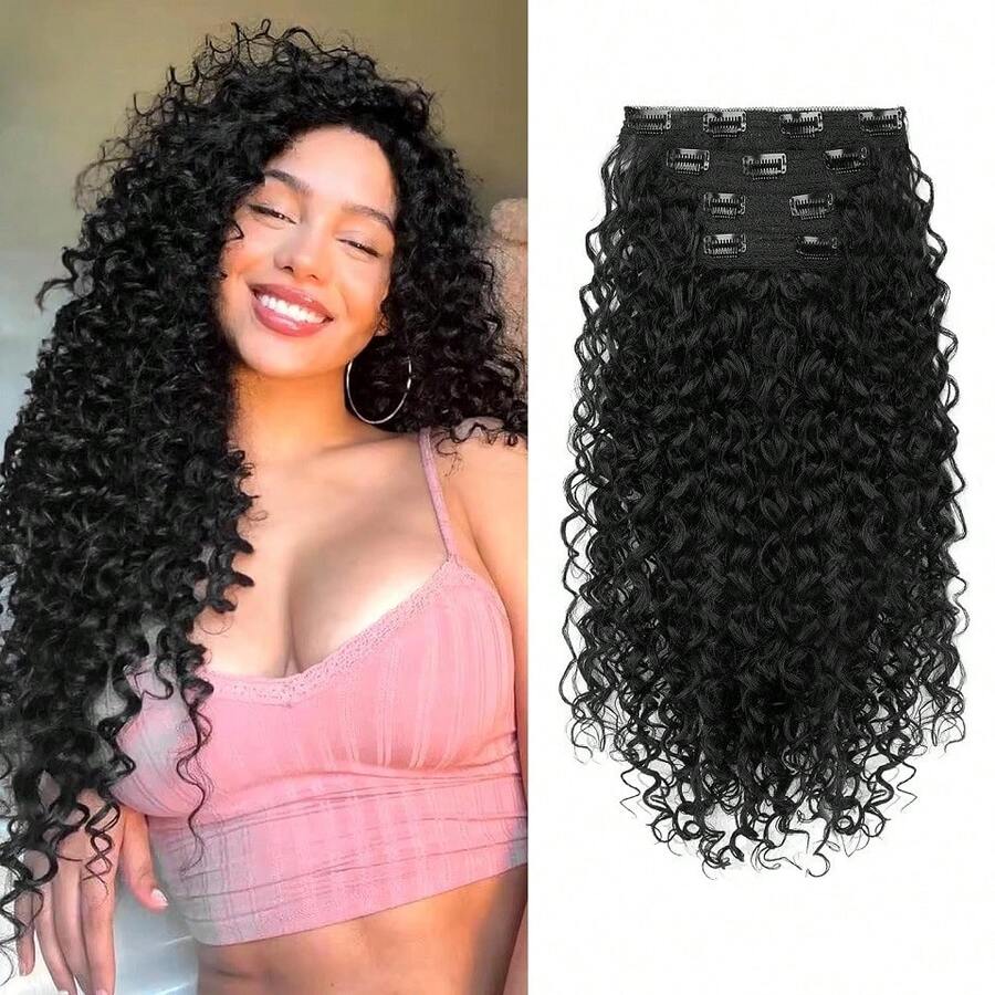 BINF Water Wave Clip In Hair Extensions Human Hair Double Weft Premium Water Wave Curly Clip Ins Extensions For Women 8 Pcs With 20 Clips Clip On Wave Hair Extension Water Wave Natural Curl 100% Unprocessed Soft Brazilian Human Hair Wavy Hair Thick Ends Invisible & Scalp-Friendly - Kẹp tóc sóng nước mở rộng - Xem 1