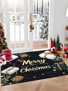 1/4 قطعة مجموعة حمام عيد الميلاد بدون ريش، ديكور شتوي مطبوع مقاوم للماء، تشمل حصيرة مانعة للانزلاق، غطاء مقعد المرحاض، سجادة على شكل حرف U وعدد 12 خطاف، لا تحتاج إلى كهرباء أو بطارية سجادة المطبخ