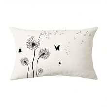 1 pieza Funda de cojín con diseño minimalista de diente de león en blanco y negro, decoración de mariposa, tela de poliéster impresa por un solo lado, adecuada para la decoración del hogar moderno