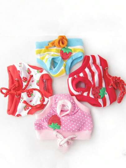 3 piezas/1 pieza Pantalones fisiológicos reutilizables para perras hembra, diseño a prueba de fugas con rayas de fresa, ropa interior para interferencia del período de calor, pantalones cortos de pañal transpirables para mascotas, adecuados para perros y gatos | Ideal para la regulación de la temperatura y la incontinencia urinaria