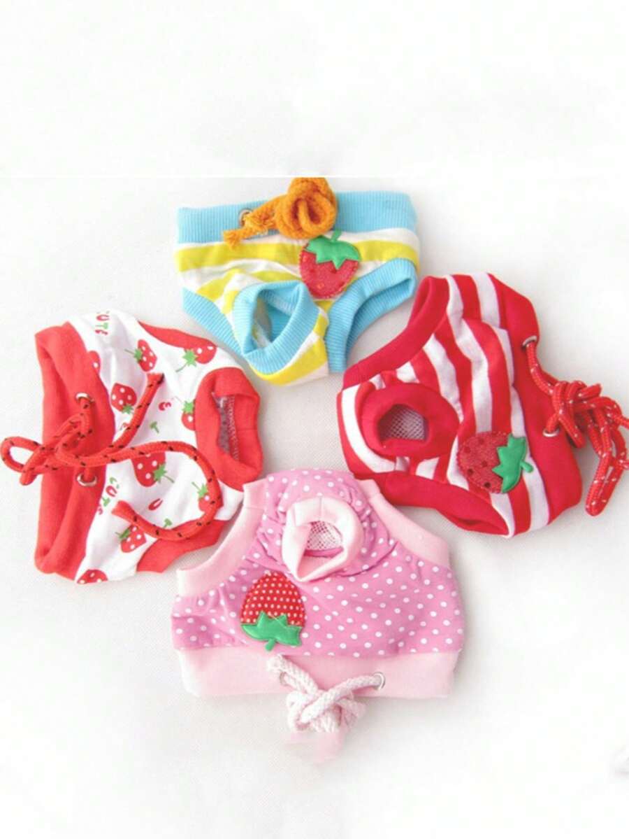3pcs/1pc Reusable Female Dog Physiological Pants, Cute Strawberry Striped Leak-Proof Design, Heat Period Interference Underwear, Breathable Pet Diaper Shorts, Suitable For Dogs & Cats | Ideal For Temperature Regulation And Urinary Incontinence - Multicolor - View 1