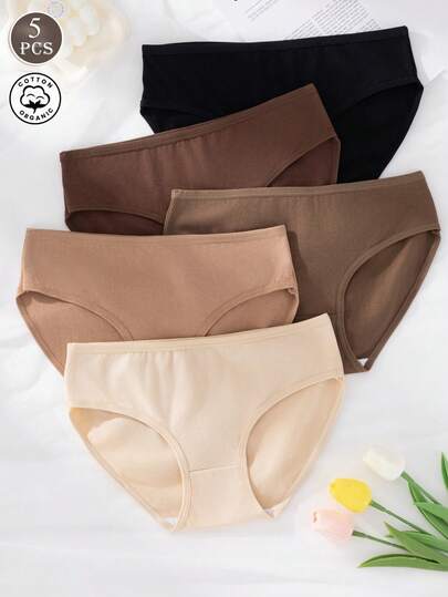 5pcs/Set Casual - Comfortable Minimalist Casual - Sports Casual Knit Fabric Homewear Comfortable Women's Seamless Underwear Cotton Shorts Low-Waist Briefs