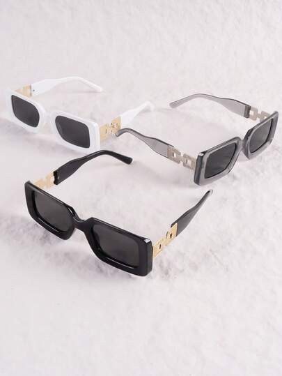 Fashionable Diamond Chain Decor Small Rectangular Frame Fashion Glasses, Runway & Street Style Rectangular Shape Shades
