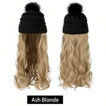 Gorro de invierno sintético de 20 pulgadas con extensión de cabello ondulado y peluca sintética de invierno cálida de punto, adecuado para uso diario de las damas - Multicolor - Ver 7