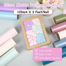 Permanent Adhesive Vinyl Bundle For Crafting Cutter 12" X 36" Rolls Matte Lavender PurpleIvory White Cyan Blue Light Pink Mint Green - MatteCream - View 2