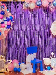 1/2/3/4pcs Metallic Shiny Purple Tinsel Curtain Decor, Metallic Foil Fringe Backdrop For Wedding, Birthday Party, Bridal Shower, Holiday Event, Graduation Prom Party - Purple - View 8