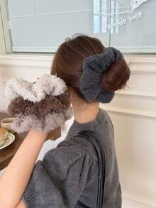 Elegant French Satin Cream White Glossy Oversized Scrunchie, Ladylike Solid Color Hair Tie