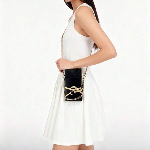 1 pieza Bolso de hombro personalizado YSL, Bolso de hombro DIY, Bolso de cadena cúbica, Belleza alta y simple, Estilos rosa/negro, Adecuado para compras, citas, trabajo y escuela, con cadenas que necesitan ser instaladas por usted mismo