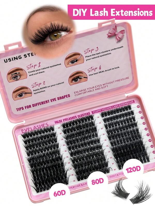 Hinarin 300 Pcs D Curl DIY Lash Extensions Volume 60D+80D+120D Mixed Individual Clusters Extensions Natural Fluffy Handmade 10-18mm Mixed Clusters Eyelashes Easy To Wear Friendly To Beginners