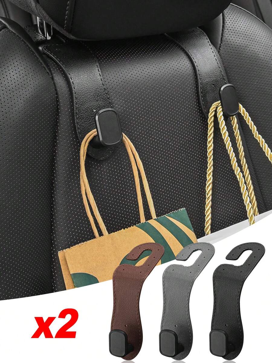 Car Seat Back Storage Hooks, Hidden Metal Hook Design - Made Of Rubber Leather Material, Suitable For Various Car Models