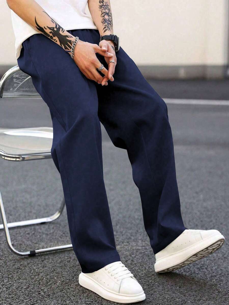 1件男童青少年休閒運動個性化側口袋工裝褲,春夏秋冬四季適用 - 藏蓝色 - 查看 1