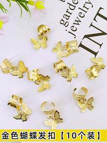 10 piezas de anillos de cuentas de pelo de trenza de mariposa, accesorios de pelo de estilo vintage para niñas - colgante de mariposa - Ver 10