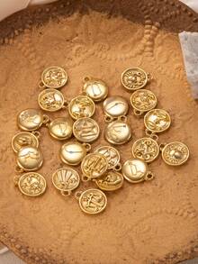 1pc Stainless Steel 12 Zodiac Signs Reversible Pendant, Suitable For Men And Women Daily Wear, Birthday Gift (Without Chain) - Gold - View 2