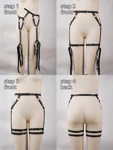 1件装女士大腿吊袜带腿部束缚带时尚腿部束缚带皮革皮革束缚带NLeather大腿吊袜带腿部束缚带 - 黑色 - 查看 8