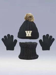 3pcs Kids Winter Knitted Warm Hat, Gloves And Scarf Set, Back To School Gift - Black - View 23